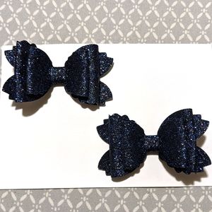 Black and Blue Glitter Bow Pigtail Set